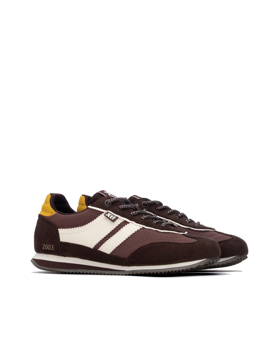 Zapatilla de mujer con cordones - Xti - Marrón Marrón-4