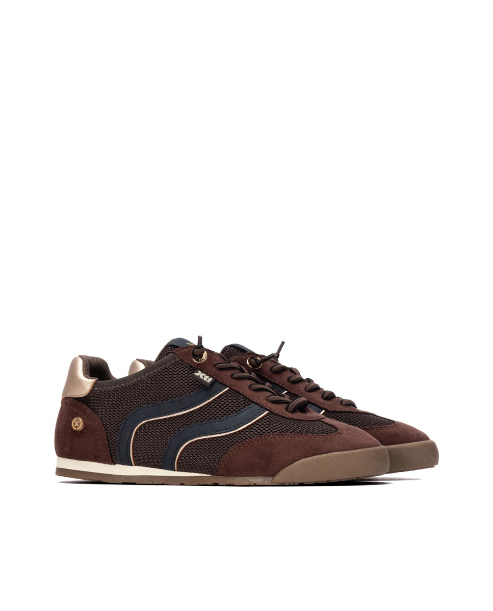 Zapatilla de mujer con cordones - Xti - Marrón Marrón-4