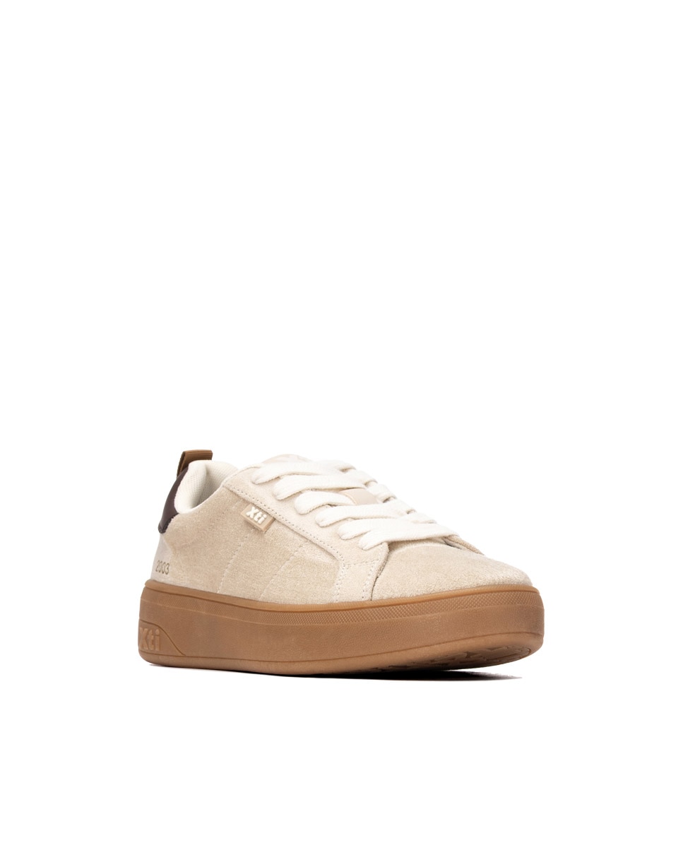 Zapatilla de mujer con cordones - Xti - Beige Beige-3