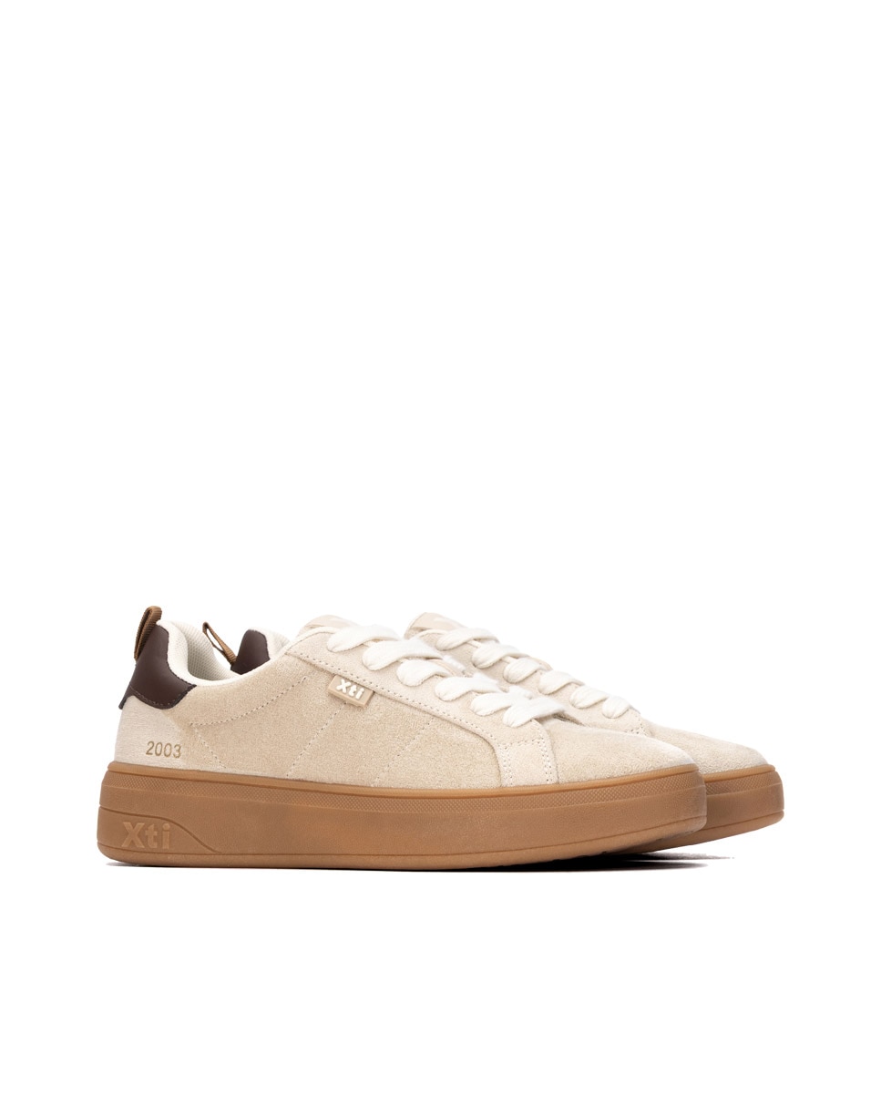 Zapatilla de mujer con cordones - Xti - Beige Beige-4