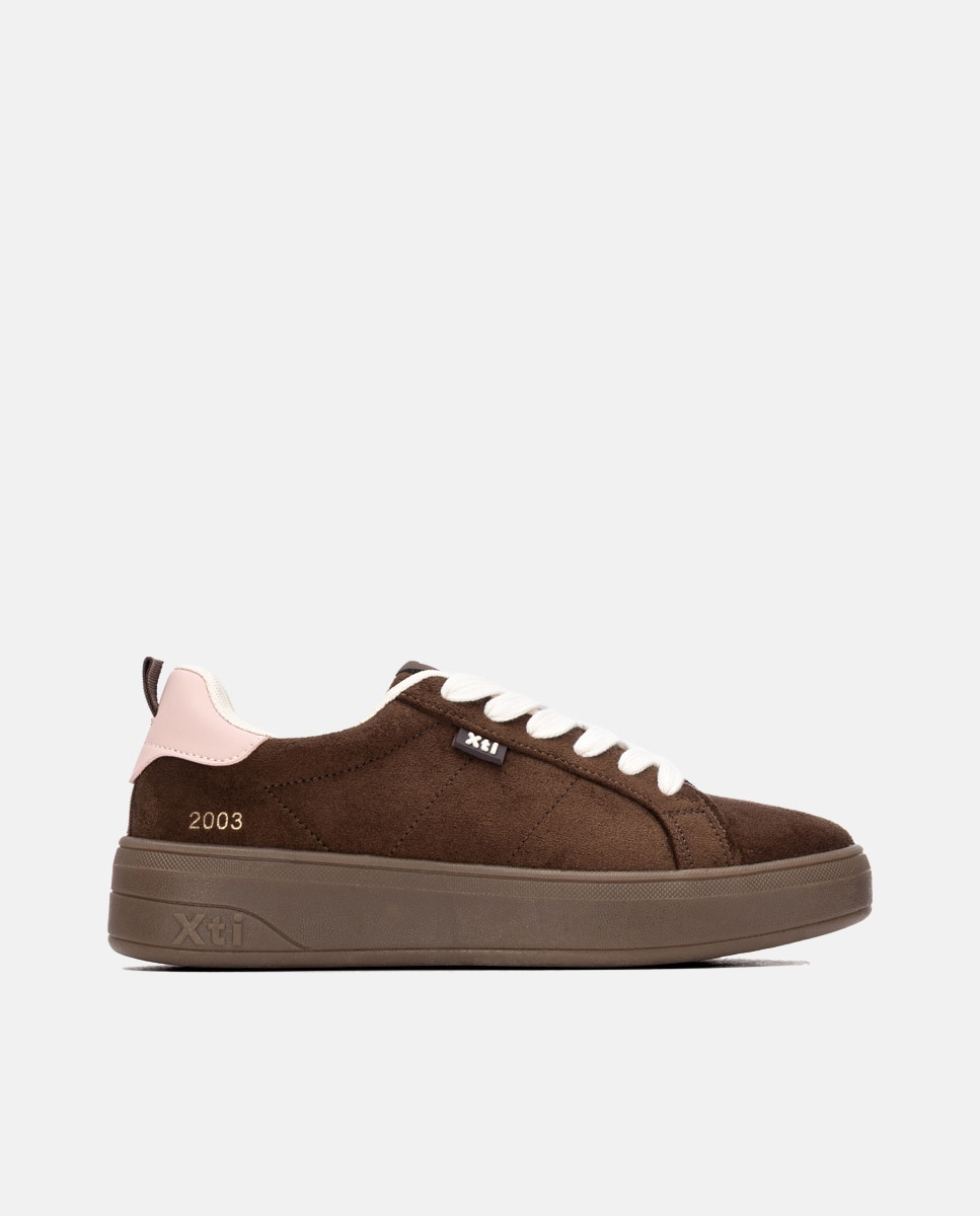 Zapatilla de mujer con cordones - Xti - Marrón Marrón-1