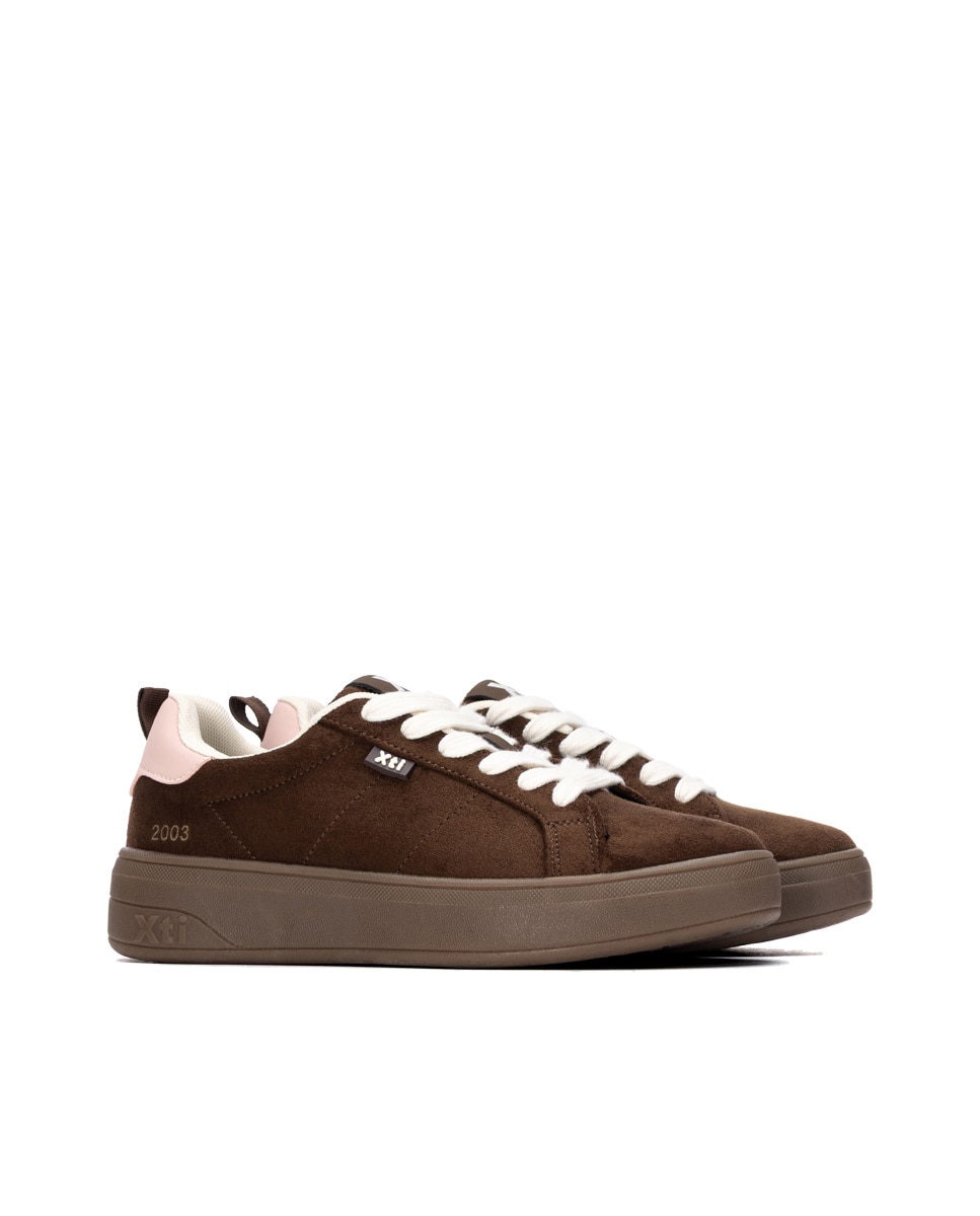 Zapatilla de mujer con cordones - Xti - Marrón Marrón-4