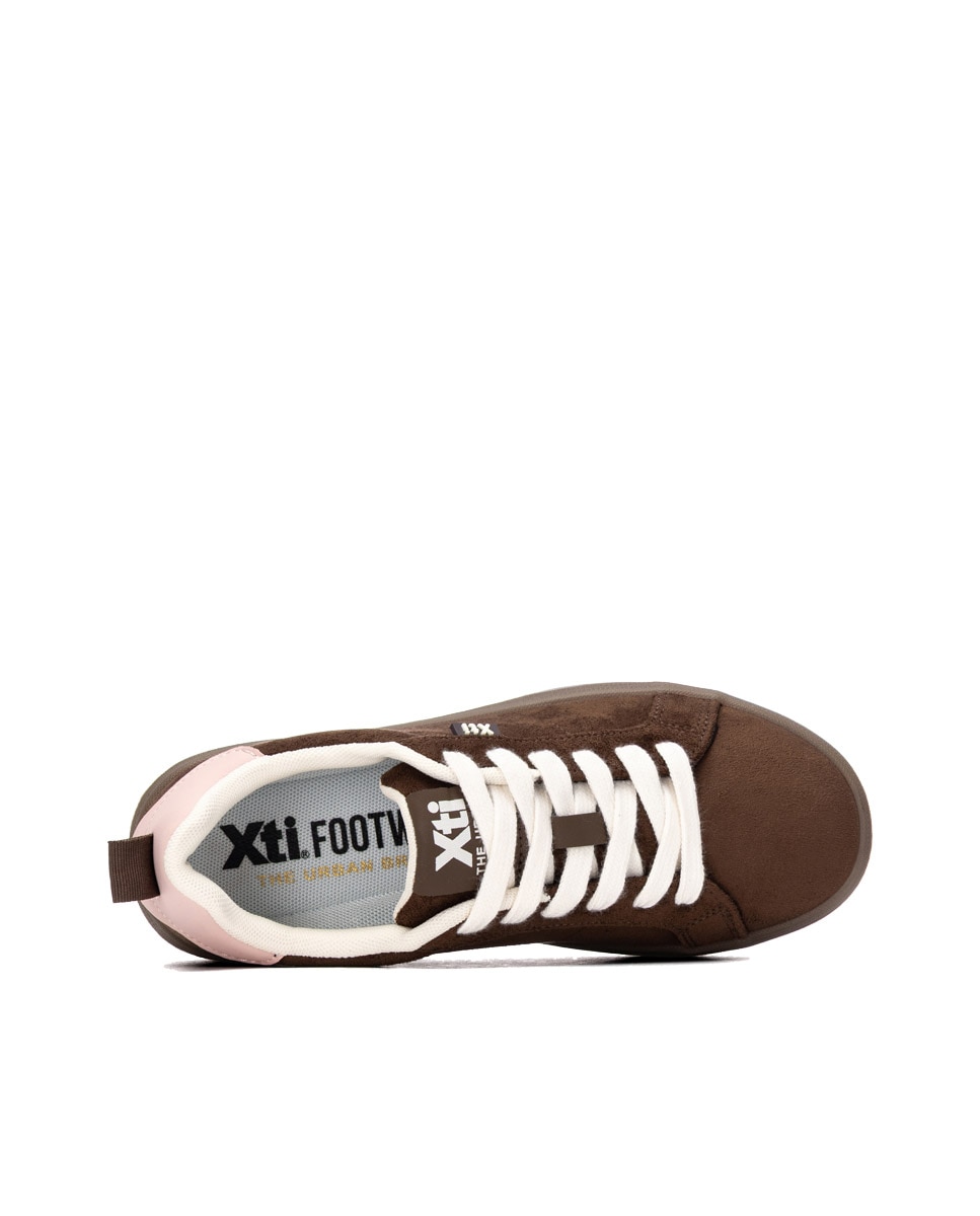 Zapatilla de mujer con cordones - Xti - Marrón Marrón-5
