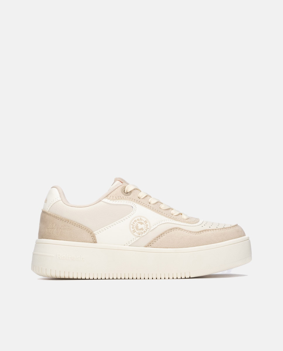 Zapatilla de mujer con cordones - Refresh - Beige Beige-1
