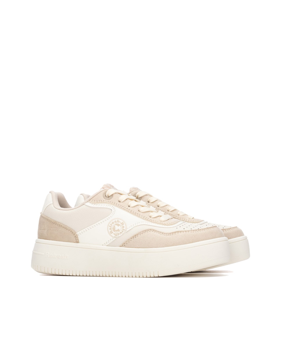 Zapatilla de mujer con cordones - Refresh - Beige Beige-4