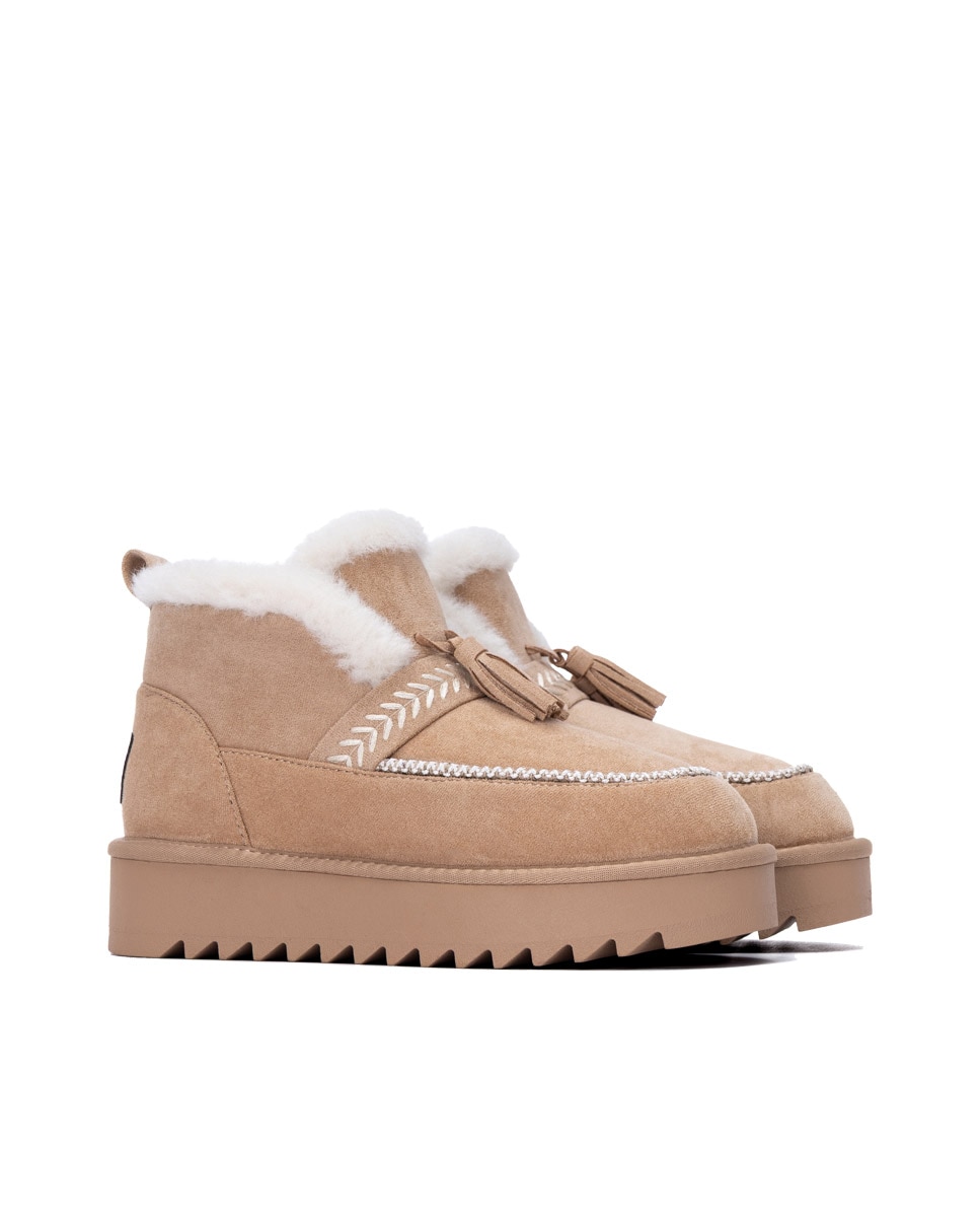 Botines con pelo de mujer australiano - Refresh - Beige Beige-4