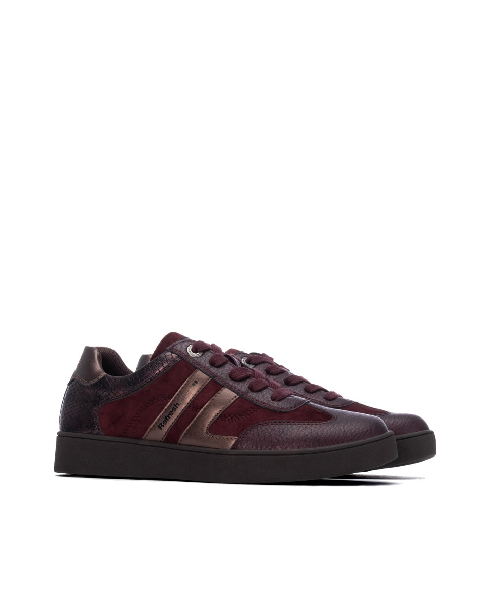 Zapatilla de mujer con cordones - Refresh - Burdeos Burdeos-4
