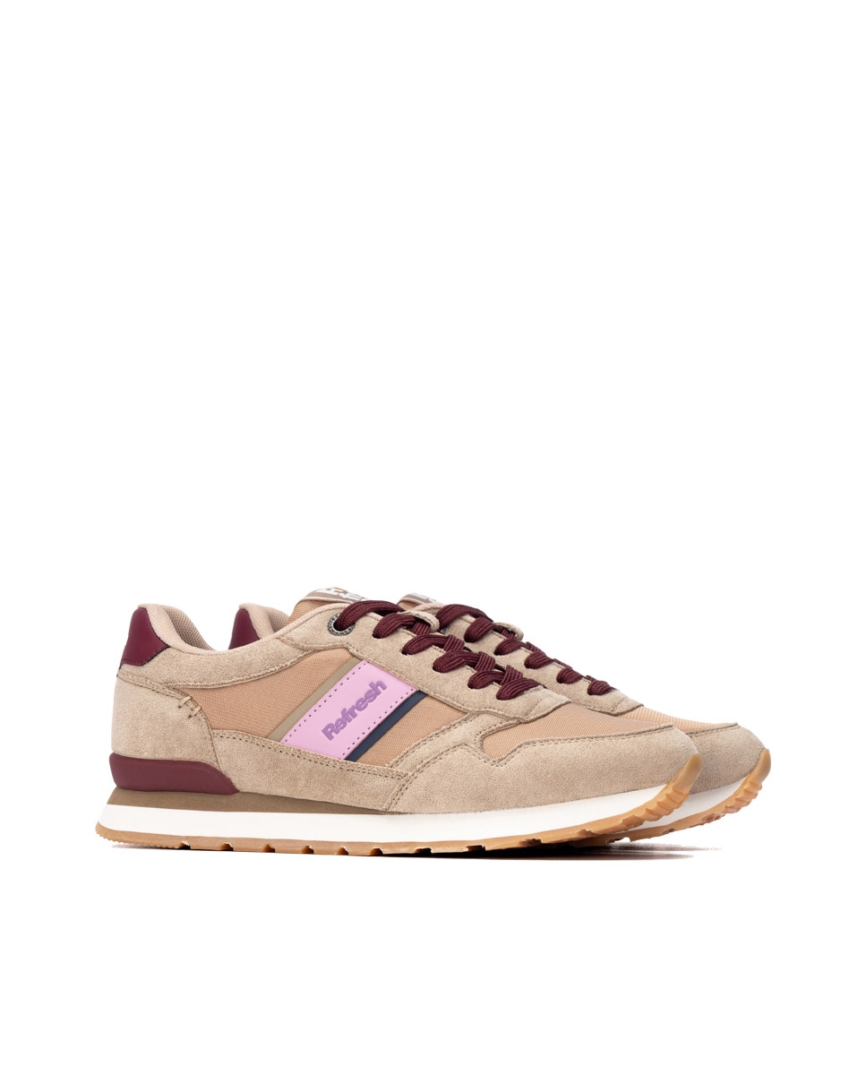 Zapatilla de mujer con cordones - Refresh - Beige Beige-4