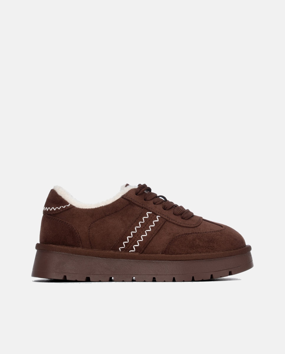 Zapatilla de mujer con cordones - Refresh - Marrón Marrón-1