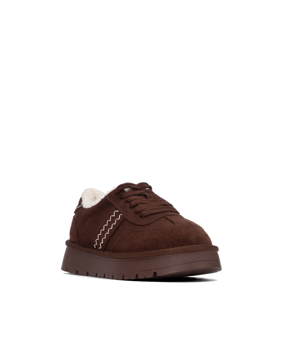 Zapatilla de mujer con cordones - Refresh - Marrón Marrón-3
