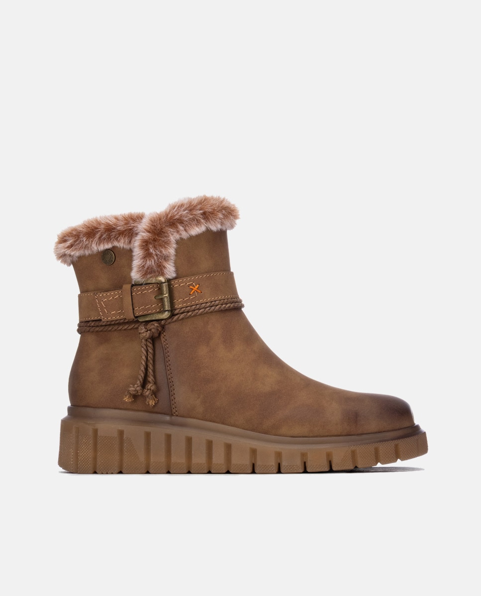 Botines con pelo de mujer con cremallera - Refresh - Camel Camel-1