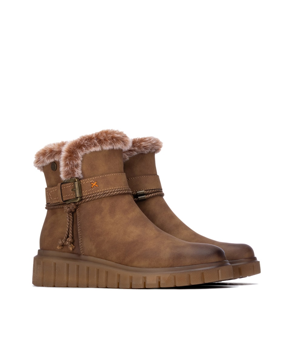 Botines con pelo de mujer con cremallera - Refresh - Camel Camel-4