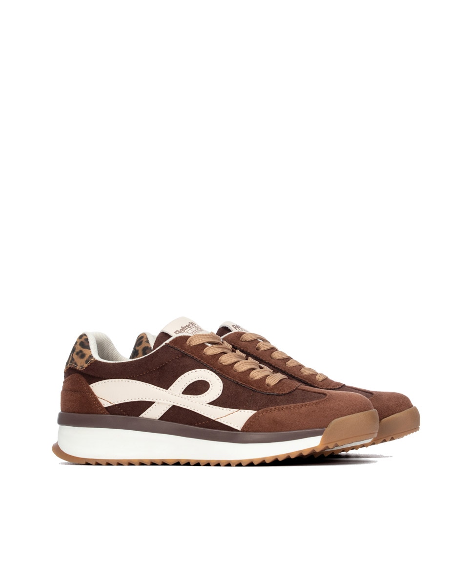 Zapatilla de mujer con cordones - Refresh - Marrón Marrón-4