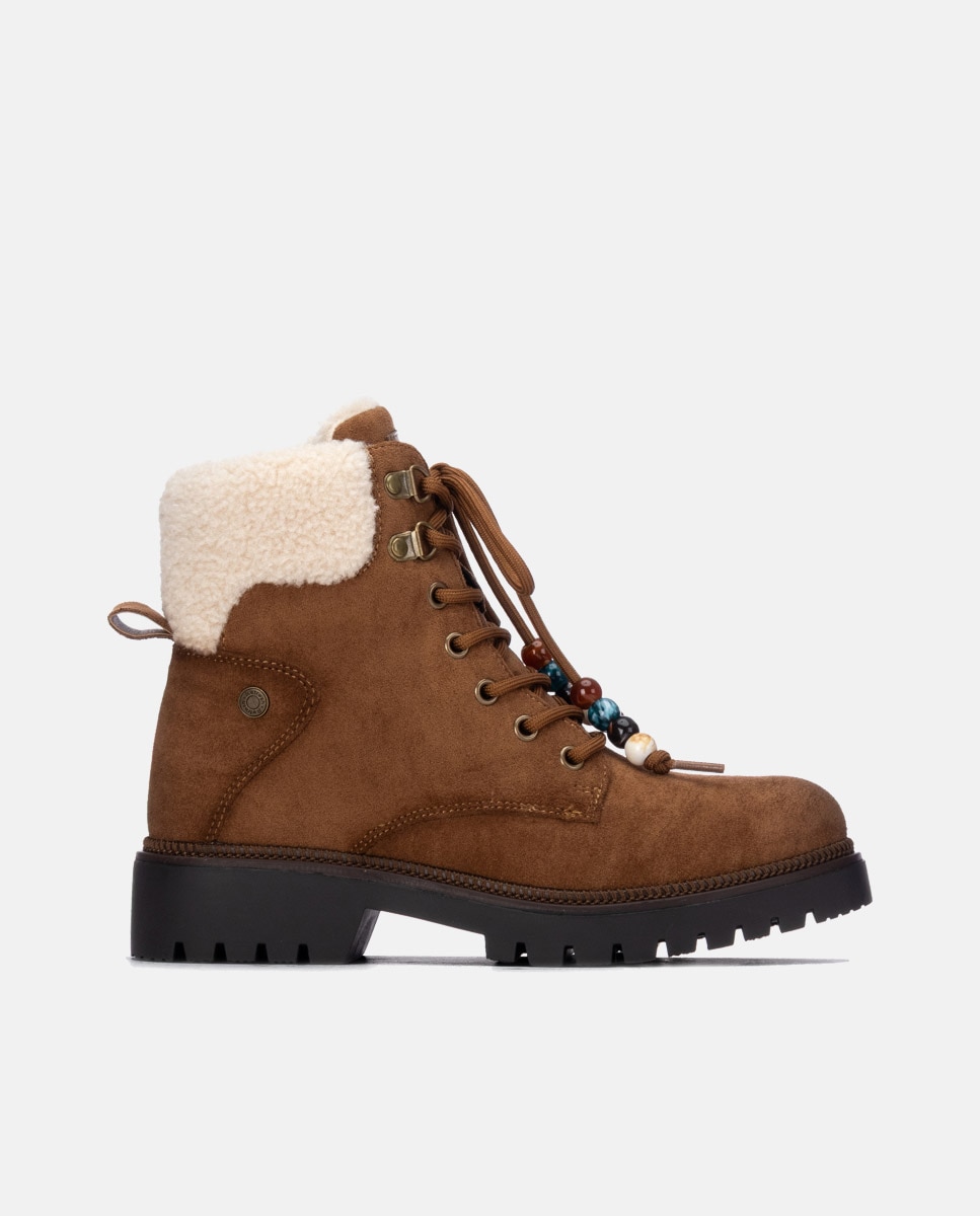 Botines con pelo de mujer con cordones - Refresh - Camel Camel-1