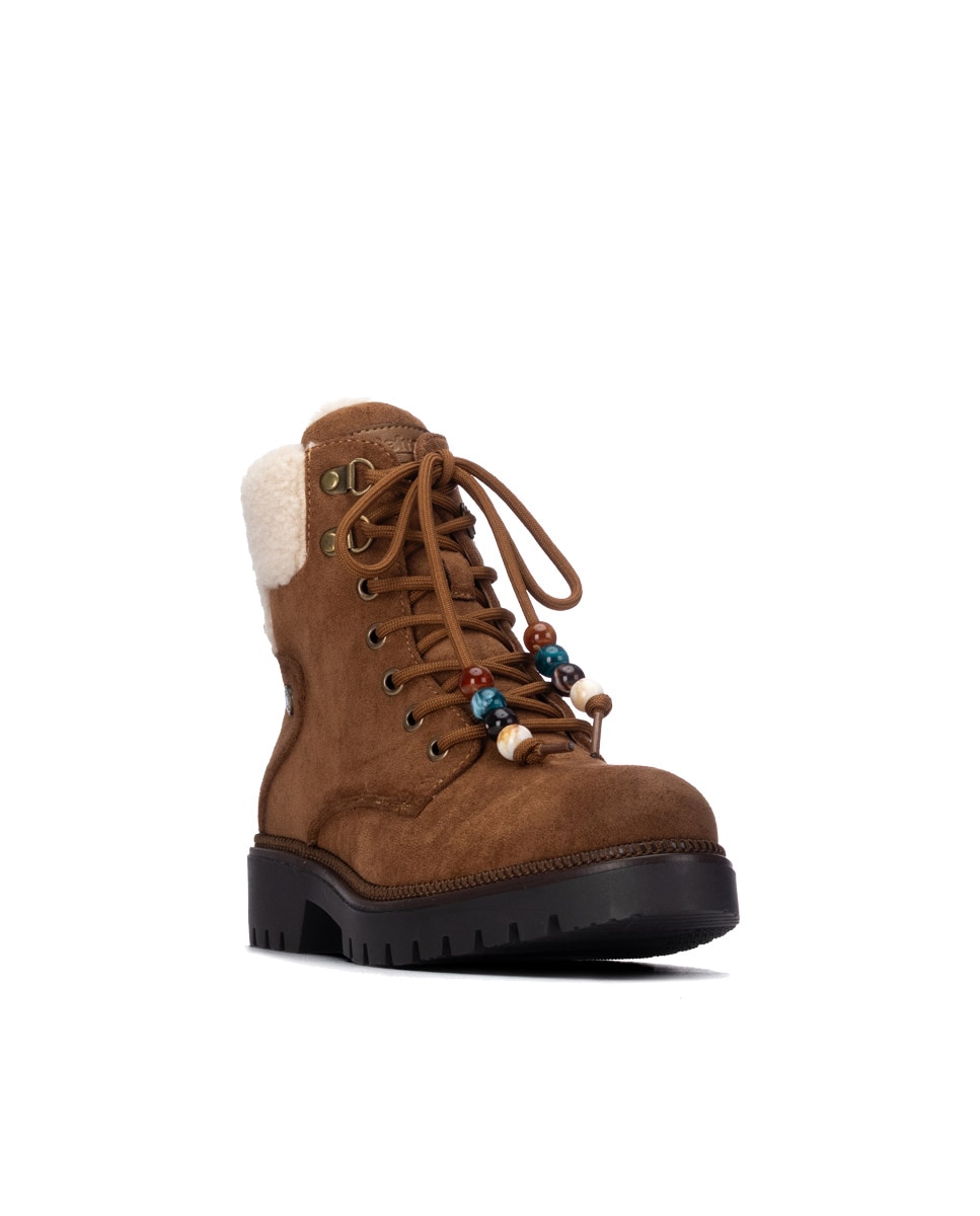 Botines con pelo de mujer con cordones - Refresh - Camel Camel-3