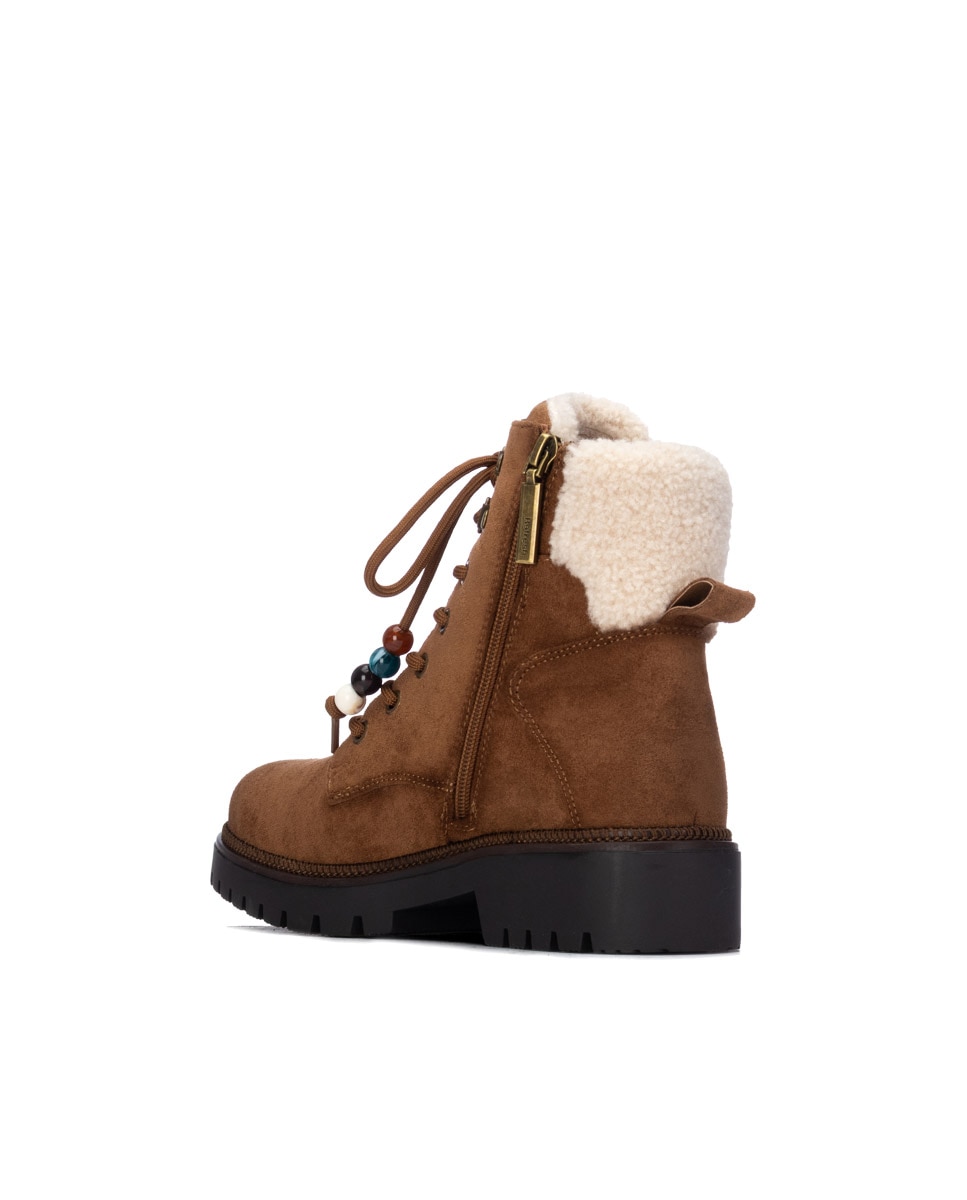Botines con pelo de mujer con cordones - Refresh - Camel Camel-2