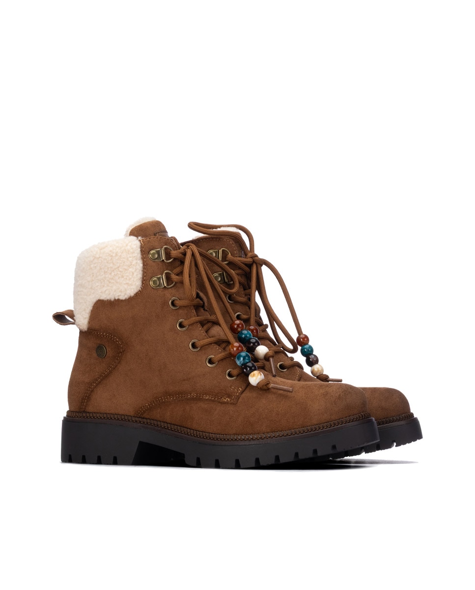 Botines con pelo de mujer con cordones - Refresh - Camel Camel-4