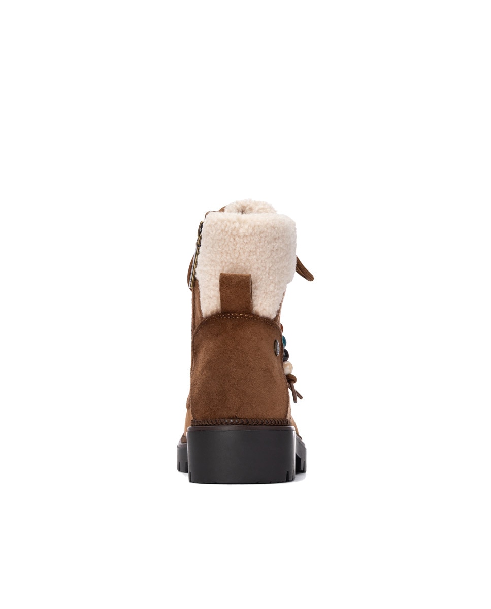 Botines con pelo de mujer con cordones - Refresh - Camel Camel-5