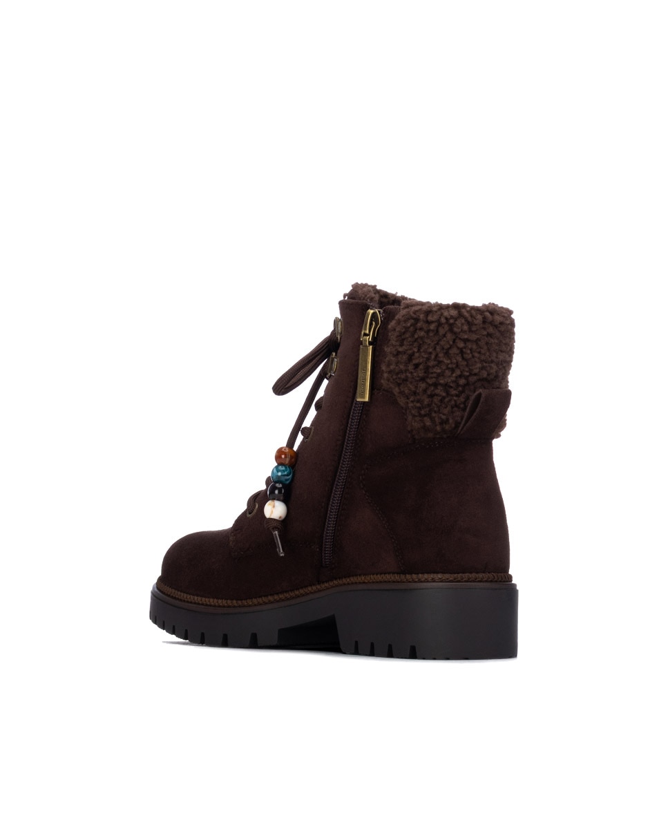 Botines con pelo de mujer con cordones - Refresh - Marrón Marrón-2