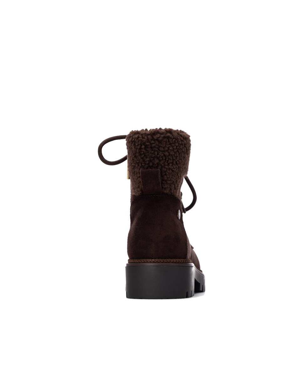 Botines con pelo de mujer con cordones - Refresh - Marrón Marrón-5