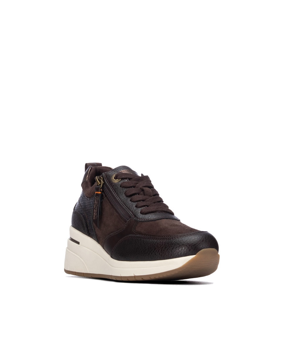 Zapatilla de mujer con cordones - Refresh - Marrón Marrón-3