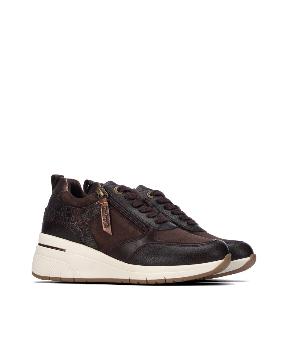 Zapatilla de mujer con cordones - Refresh - Marrón Marrón-4