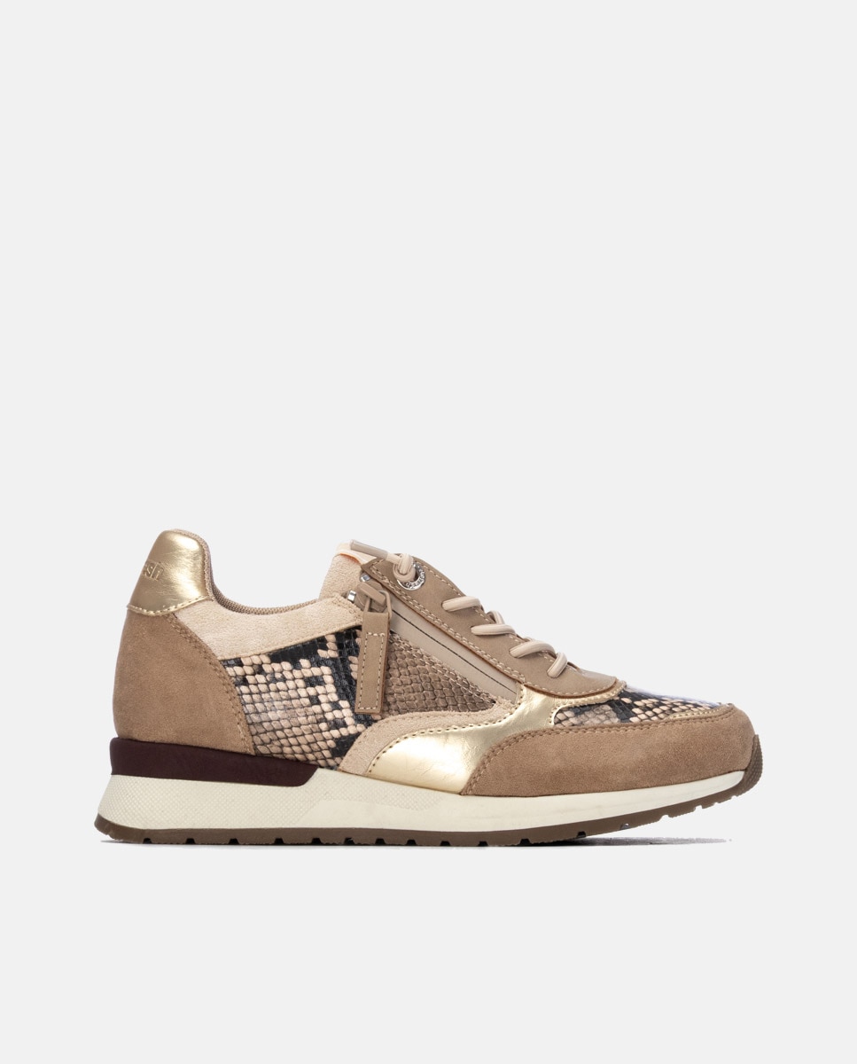 Zapatilla de mujer con cordones - Refresh - Beige Beige-1
