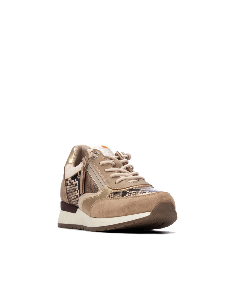 Zapatilla de mujer con cordones - Refresh - Beige Beige-3