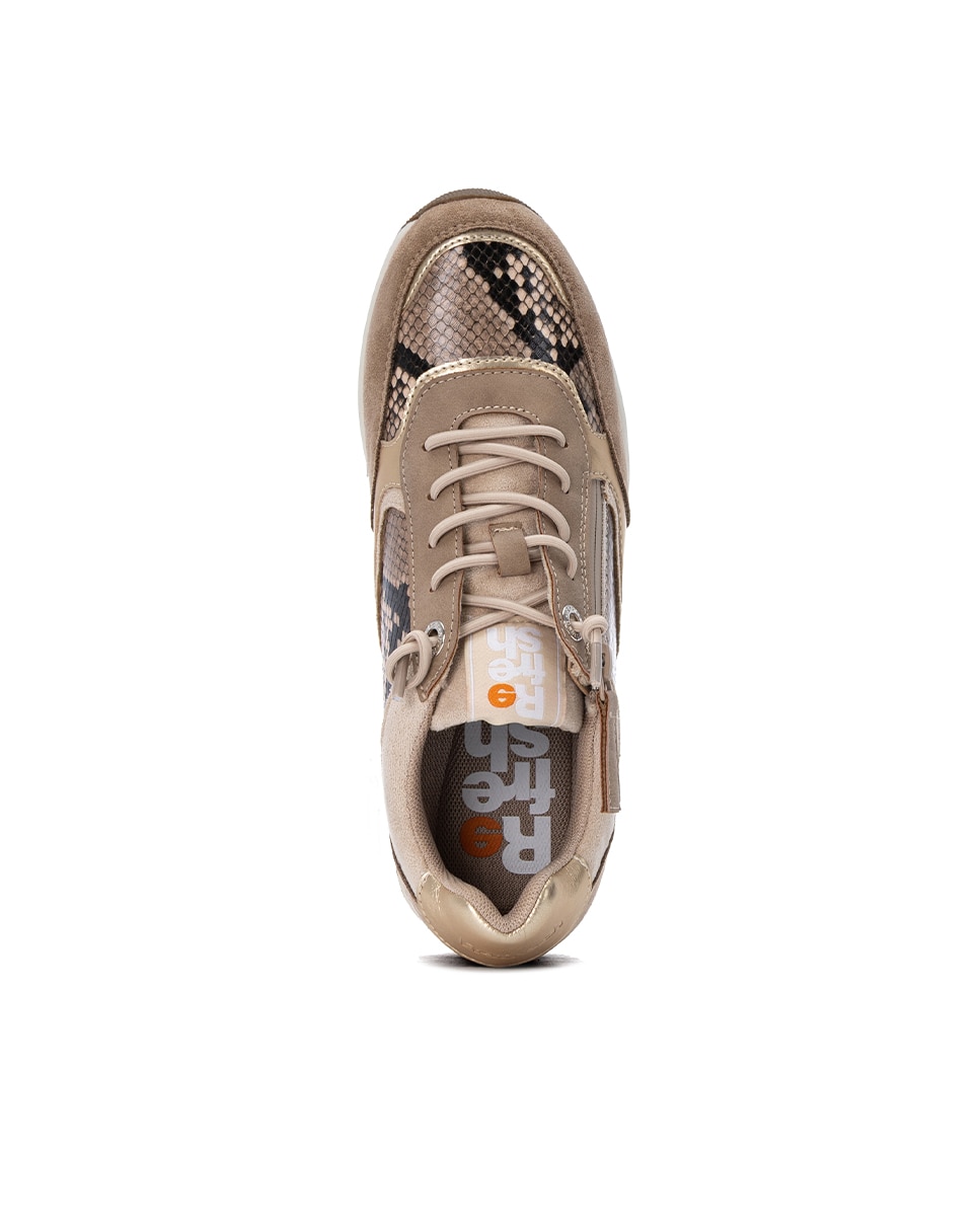 Zapatilla de mujer con cordones - Refresh - Beige Beige-4