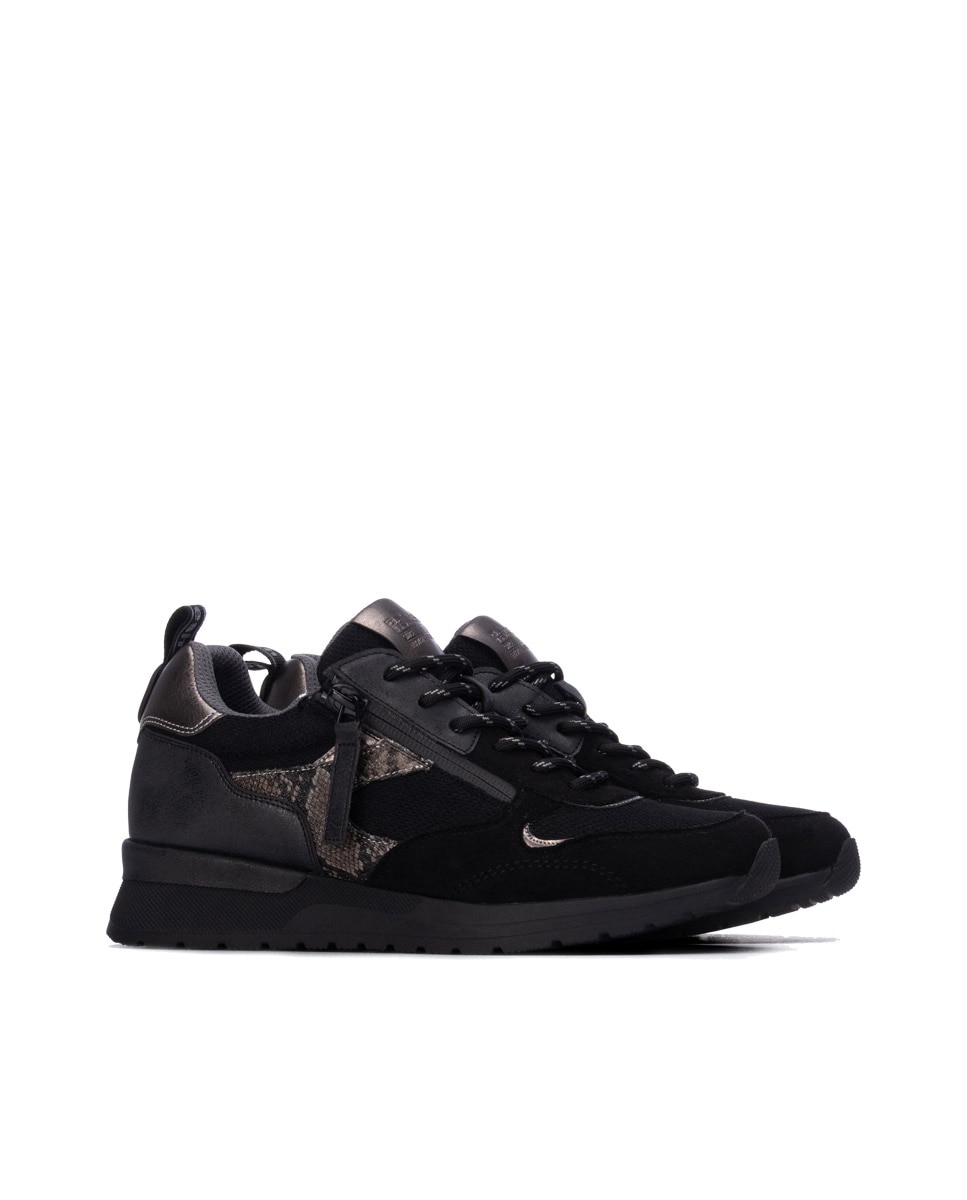Zapatilla de mujer con cordones - Refresh - Negro Negro-4