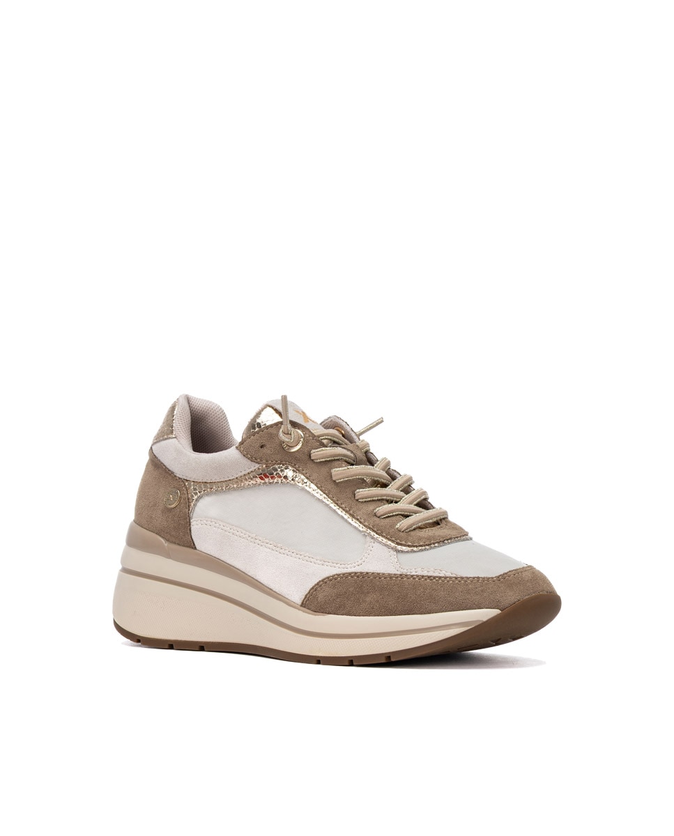 Zapatilla de mujer con cordones - Xti - Beige Beige-3