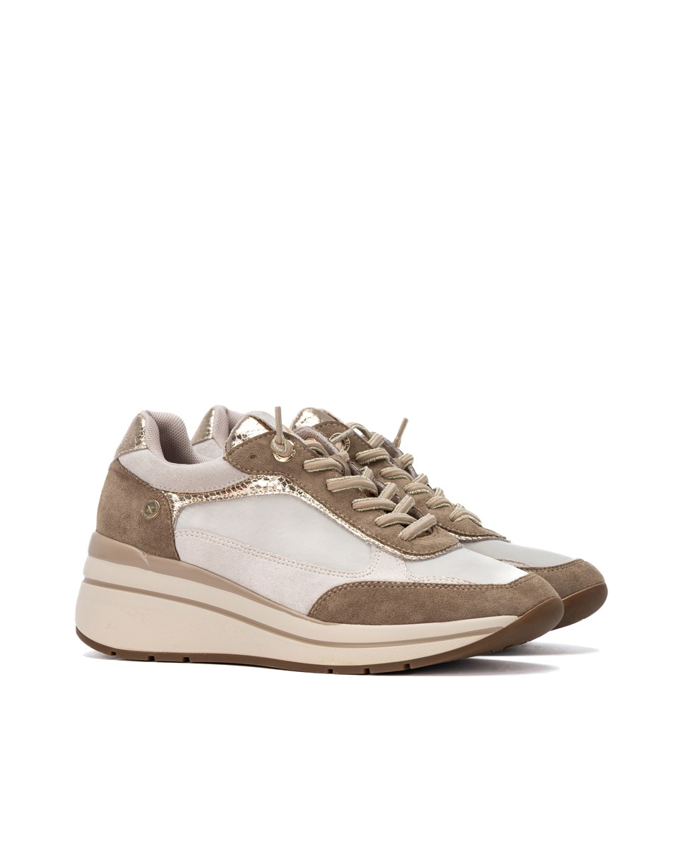 Zapatilla de mujer con cordones - Xti - Beige Beige-4