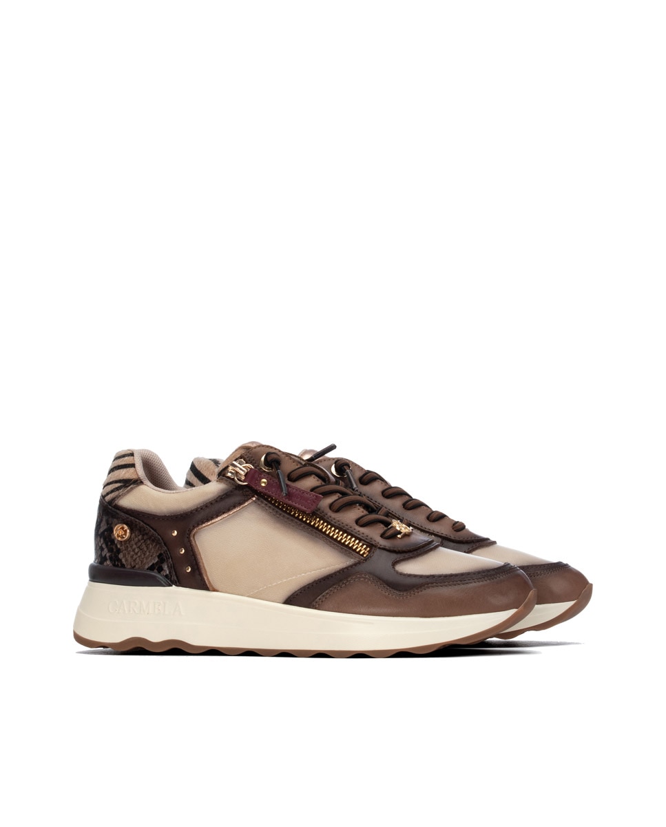 Zapatilla de mujer con cordones - Carmela - Marrón Marrón-4