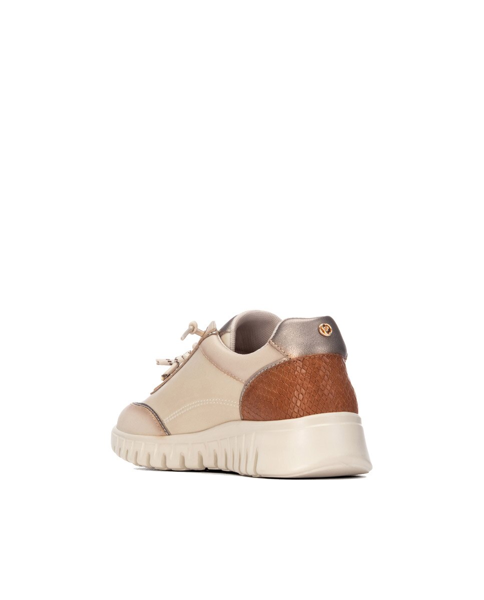 Zapatilla de mujer con cordones de piel - Carmela - Beige Beige-2
