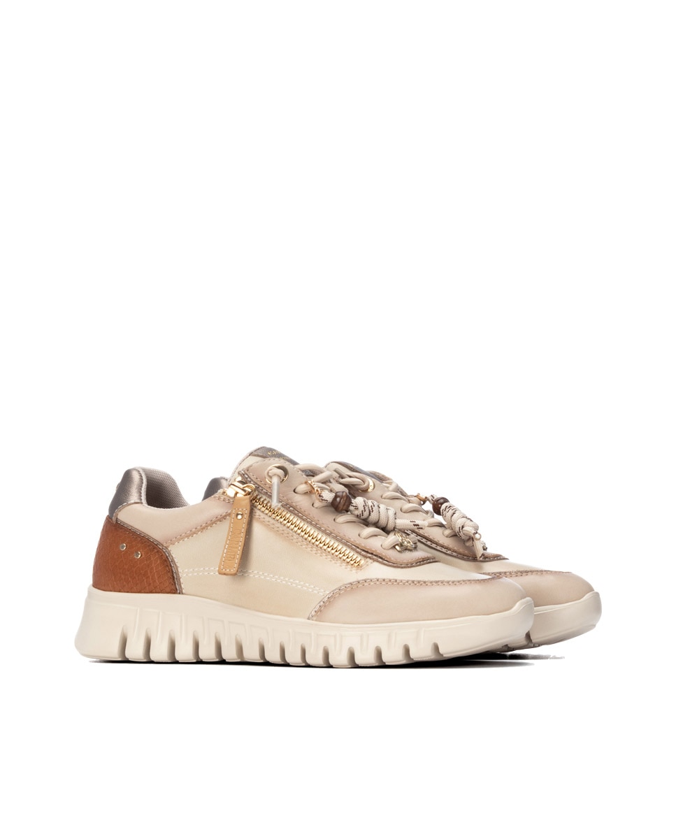 Zapatilla de mujer con cordones de piel - Carmela - Beige Beige-4