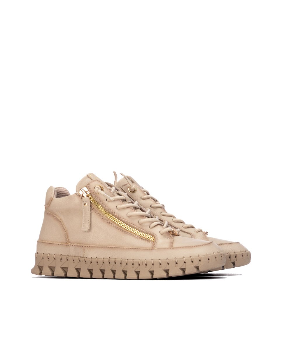 Botín de mujer en piel con cordones - Carmela - Beige Beige-4