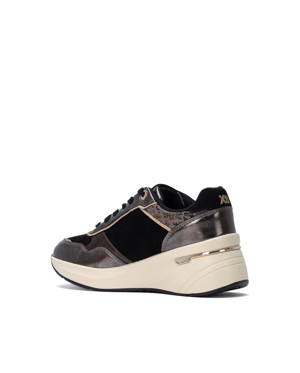 Zapatillas de mujer con cuña y cordones - Xti - Negro Negro-2