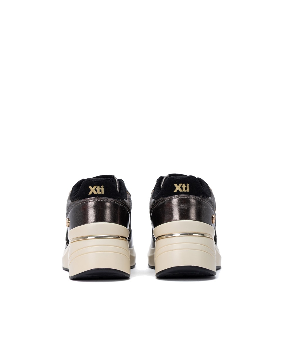 Zapatillas de mujer con cuña y cordones - Xti - Negro Negro-5