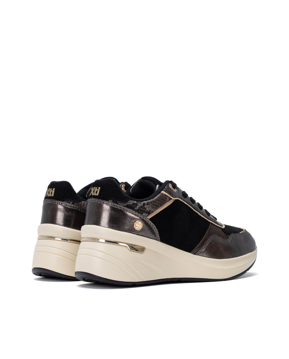 Zapatillas de mujer con cuña y cordones - Xti - Negro Negro-9