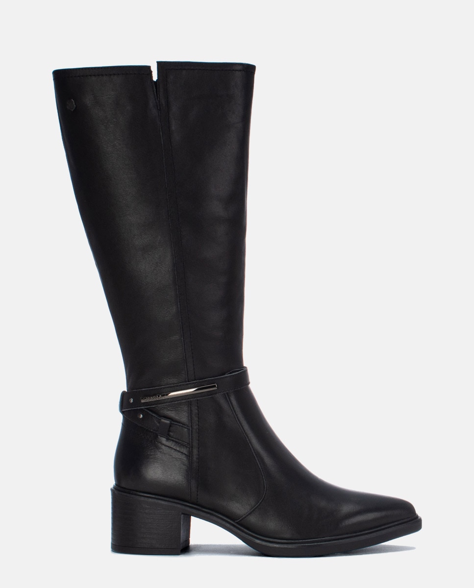 Bota de mujer con cremallera de piel - Carmela - Negro Negro-1