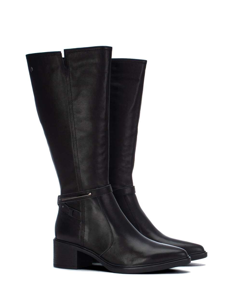 Bota de mujer con cremallera de piel - Carmela - Negro Negro-4