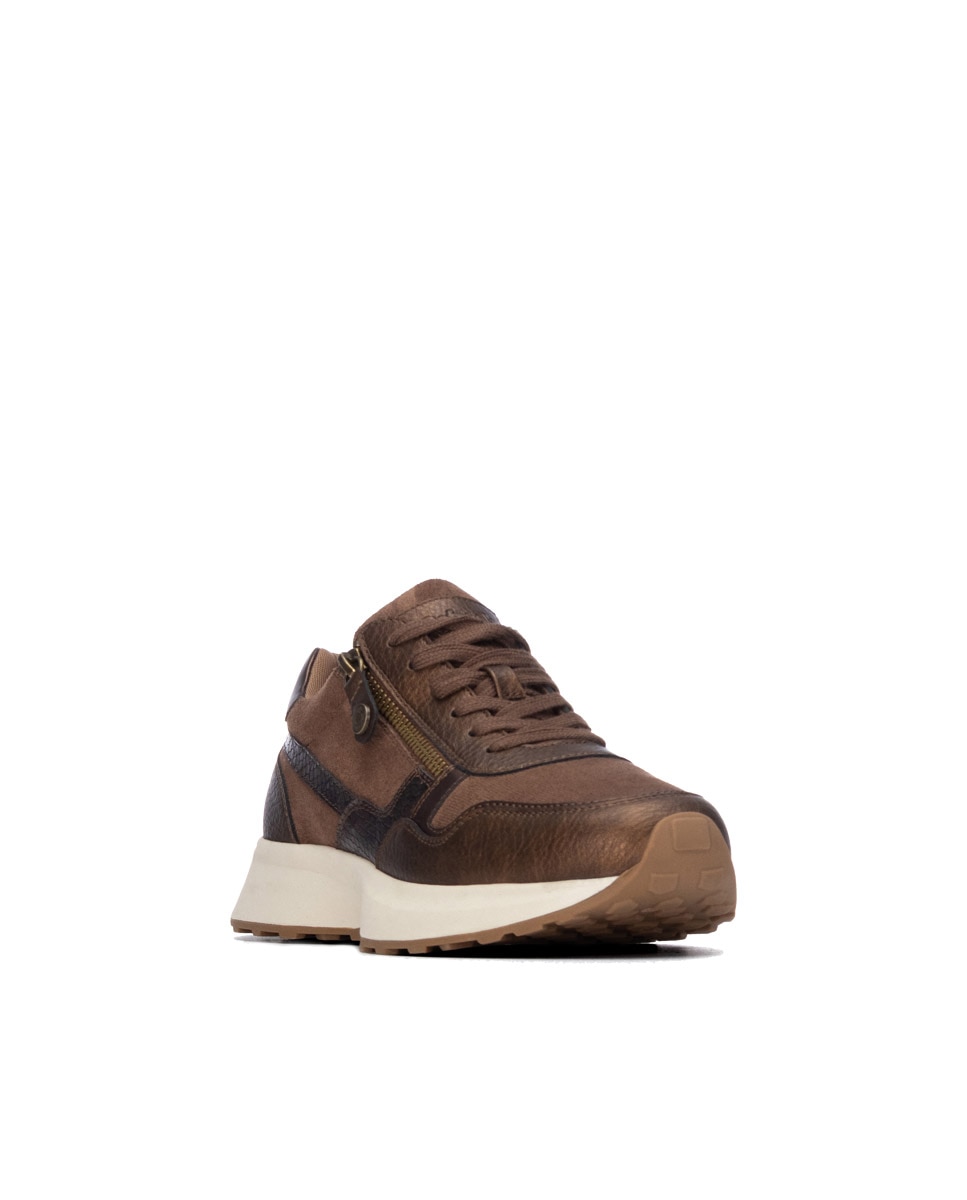 Zapatilla de mujer con cordones - Refresh - Marrón Marrón-3
