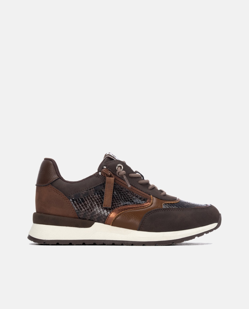 Zapatilla de mujer con cordones - Refresh - Marrón Marrón-1