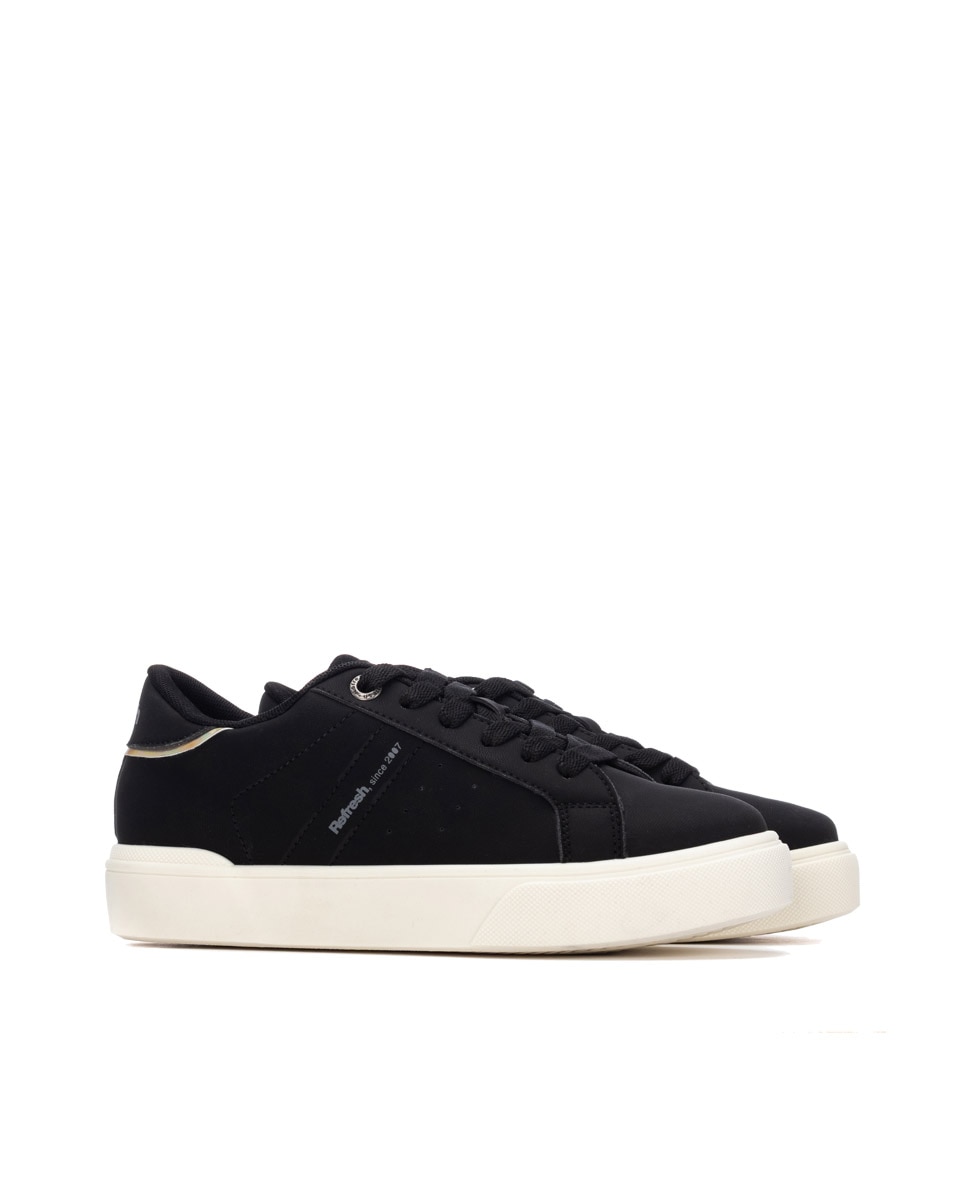 Zapatilla de mujer con cordones - Refresh - Negro Negro-4