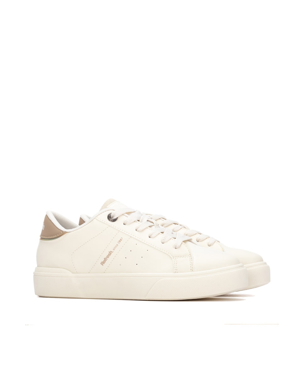 Zapatilla de mujer con cordones - Refresh - Beige Beige-4