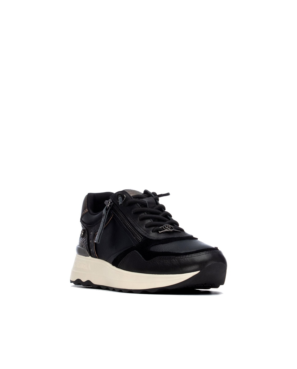 Zapatilla de mujer con cordones - Carmela - Negro Negro-3