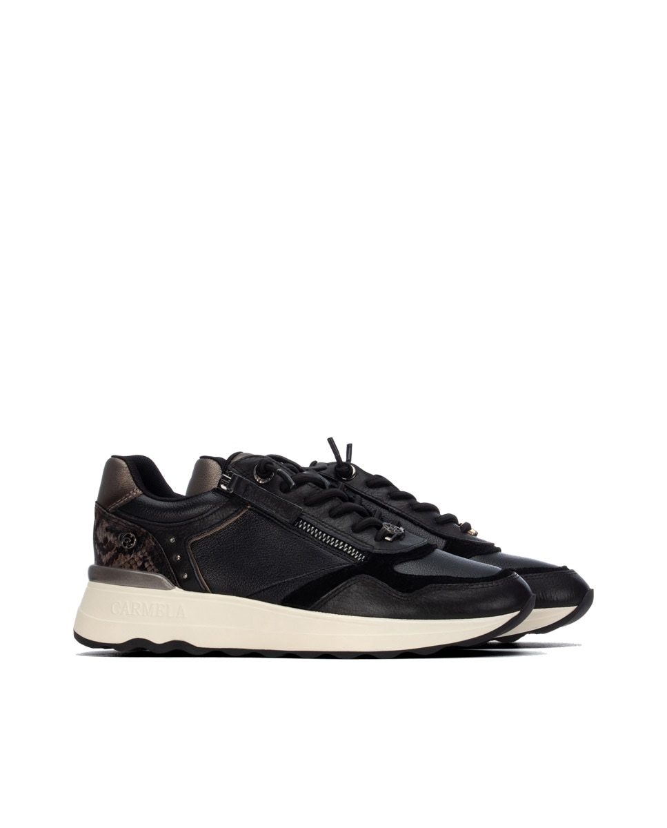 Zapatilla de mujer con cordones - Carmela - Negro Negro-4