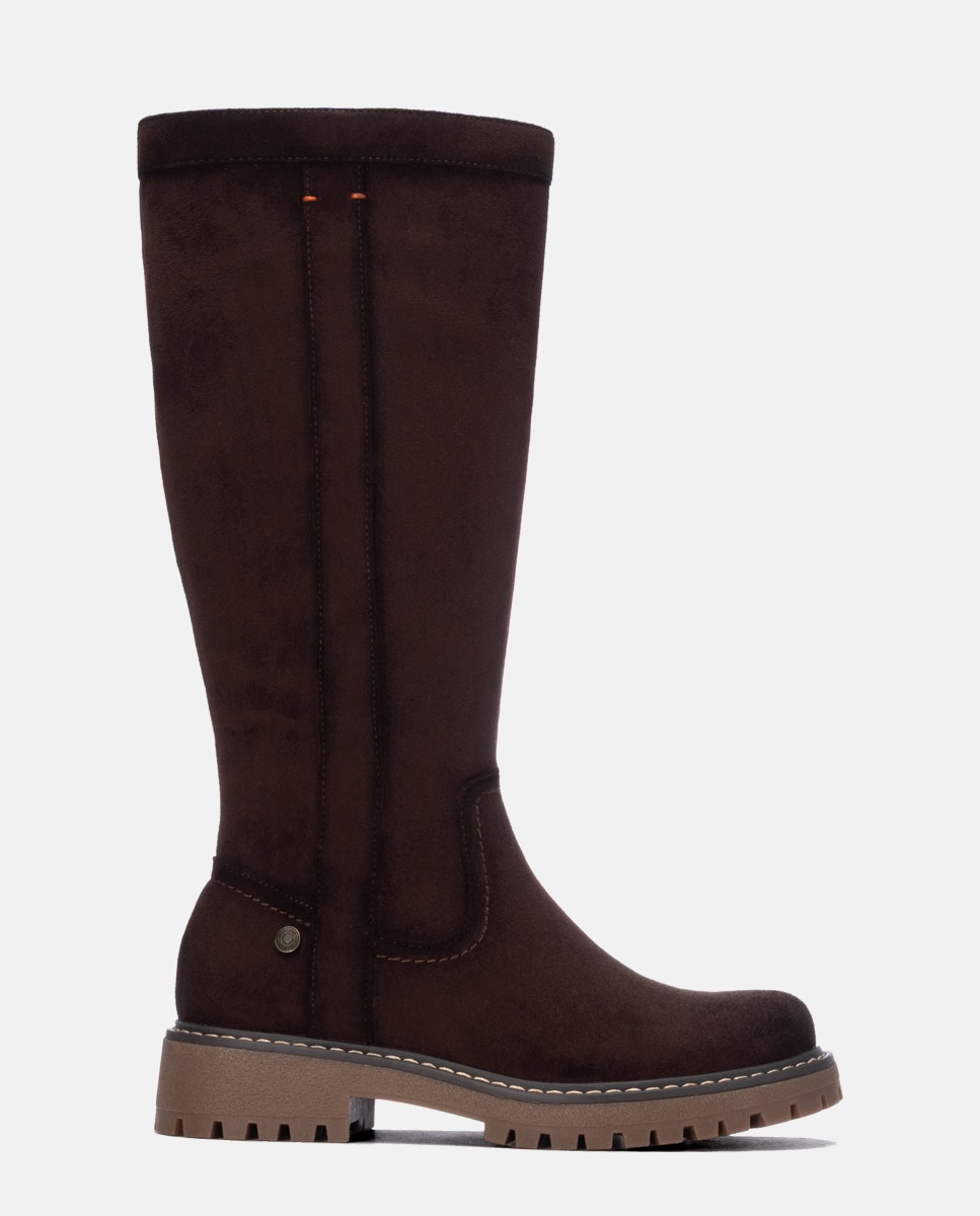 Bota de mujer con cremallera de antelina - Refresh - Marrón Marrón-1
