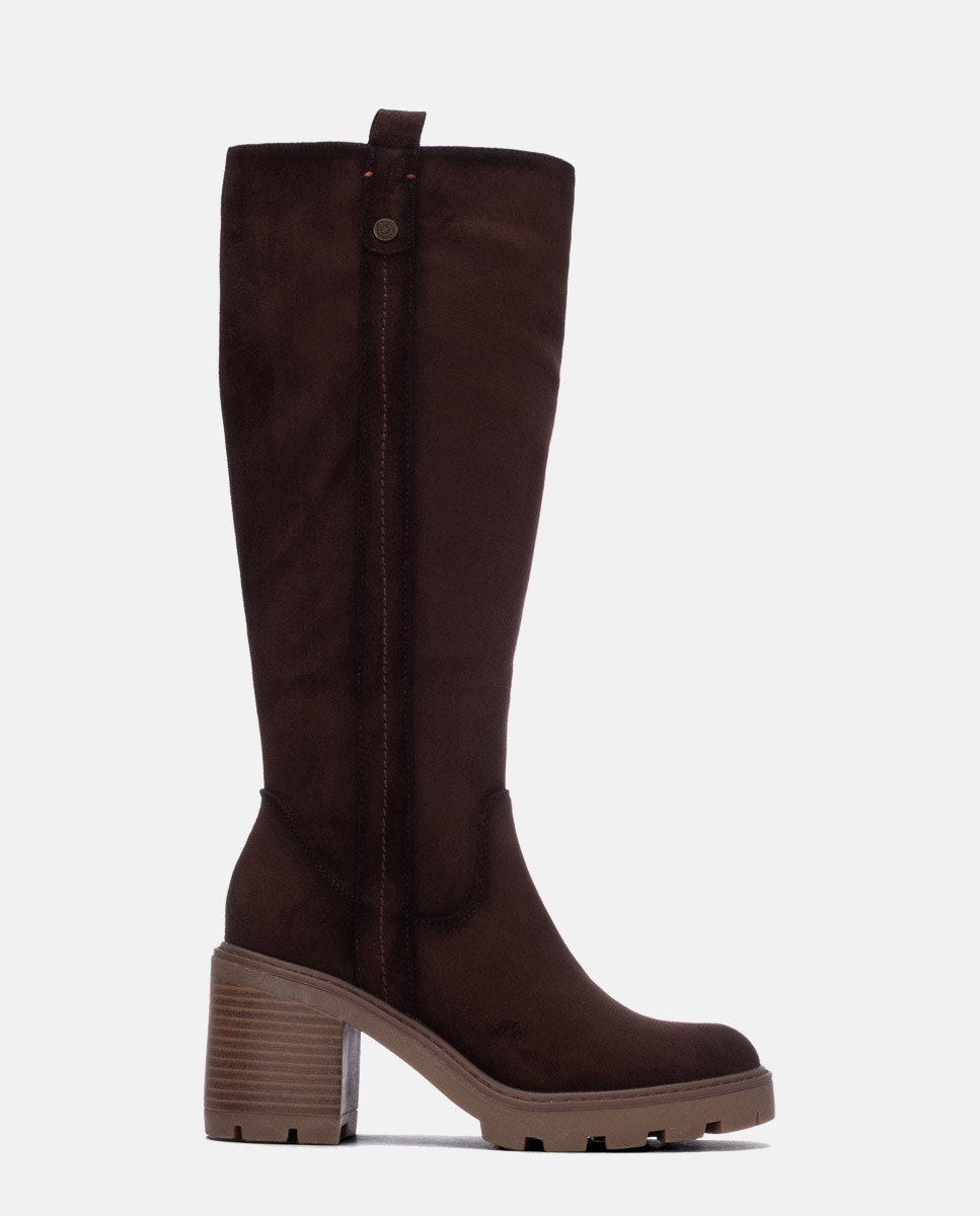 Bota de mujer con cremallera de antelina - Refresh - Marrón Marrón-1