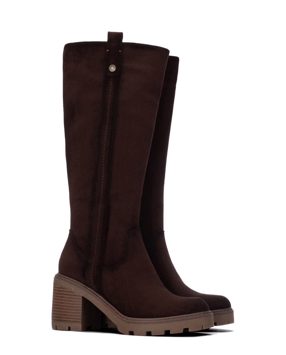 Bota de mujer con cremallera de antelina - Refresh - Marrón Marrón-4